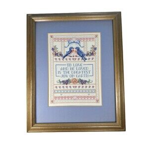 Large Framed Vintage Cross Stitch Sampler “To Love And Be Loved” Art Cottagecore